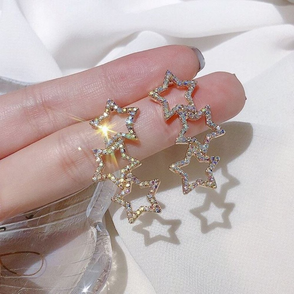 Korean Eardrop Geometric Women Dangle Earrings Hollow Pentagon Star Earrings